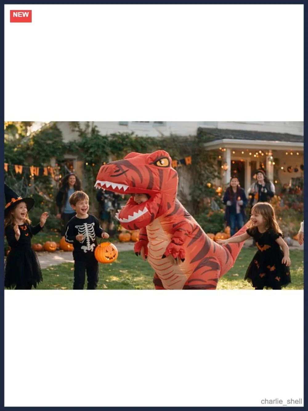 Inflatable Dinosaur Costume Kids Blow Up Full Body T-Rex Suit Halloween